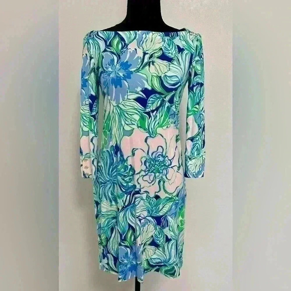 Lilly Pulitzer Dresses & Skirts - 150. Lilly Pulitzer Sophie Dress Party Thyme 3/4 Sleeve UPF 50+ Straight Fit